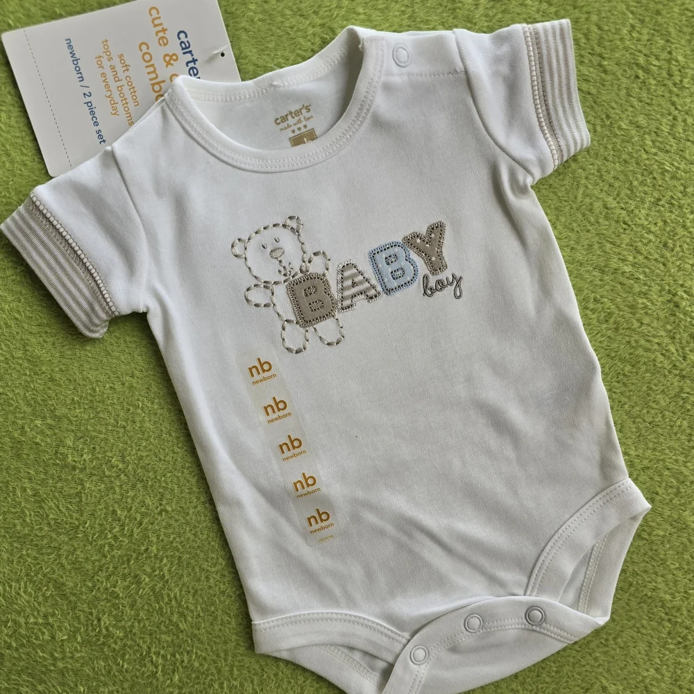 NWT 3-6M Baby BOY 2p PANTS SET Cute TEDDY BEAR Blue & Tan Cotton (Q1)